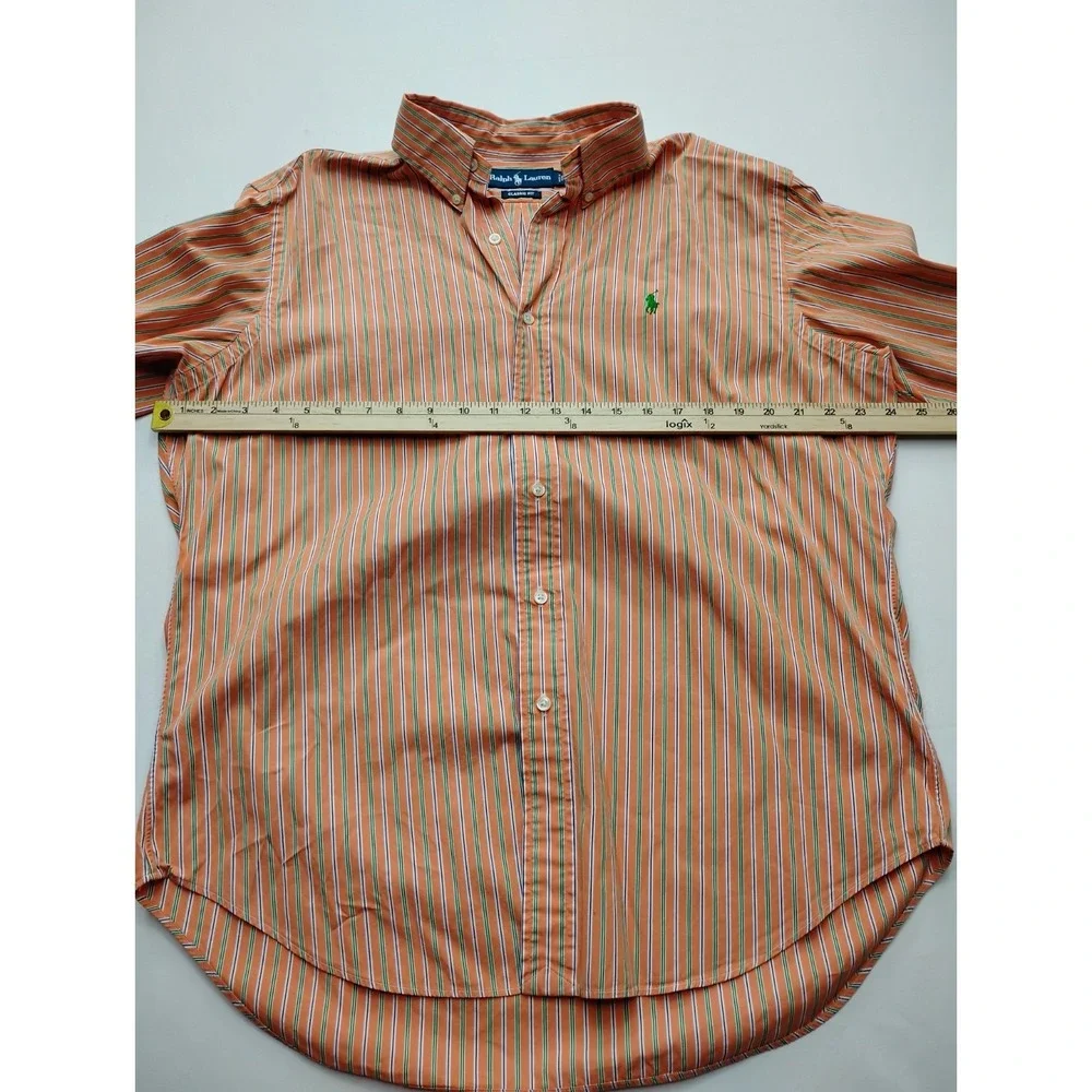 Polo Ralph Lauren Custom Fit Shirt L Orange Striped Button Up Long Sleeve